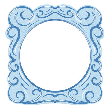Elegant Decorative Square Frame Vintage Ornate Blue Frame.  Blue Border Vintage Frame.