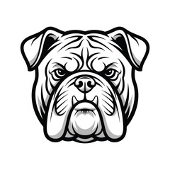 Black and white bulldog head illustration with bold outlines animal