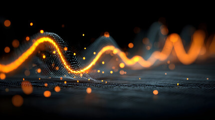 Digital financial chart with glowing lines and data visualization on a dark background.