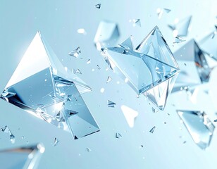 Floating, sharp, clear crystal shards against a blue gradient