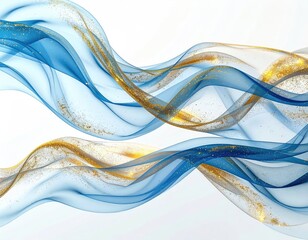 Flowing blue-gold ribbons abstract against white