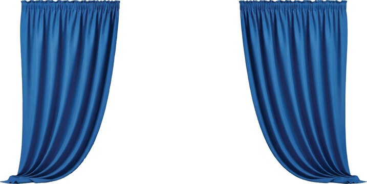 The image features a pair of blue curtains that exude a sense of calmness and tranquility. The soft fabric suggests a gentle texture, inviting viewers to appreciate its tactile quality.Victor 