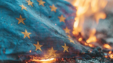 Flag burning during a protest event in a city