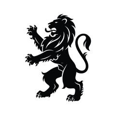 Fototapeta premium Black heraldic lion rampant silhouette on white background vector