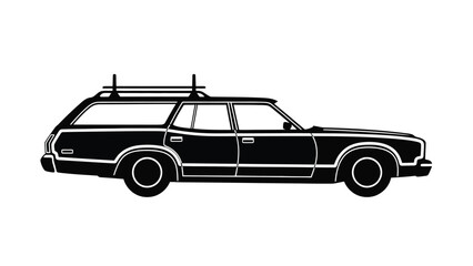 Classic american station wagon with roof rack a side profile illustration