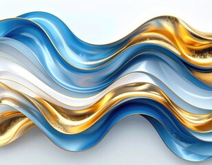 Wavy blue, white, gold layers; abstract and elegant