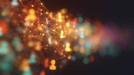 Vibrant digital network connects people with bright colors and lights
