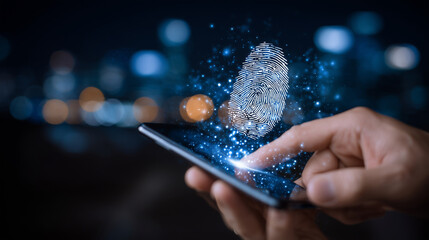 Macro of a smartphone fingerprint sensor being touched, symbolizing identity verification and modern security technology