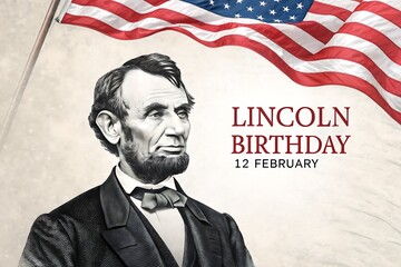 Lincoln Birthday Celebration With American Flag And Portrait Of Abraham Lincoln For History Education And National Holiday Imagery

