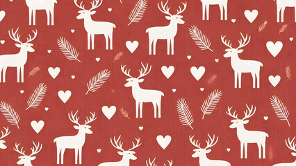 Festive deer pattern with hearts and decorative elements for holiday designs