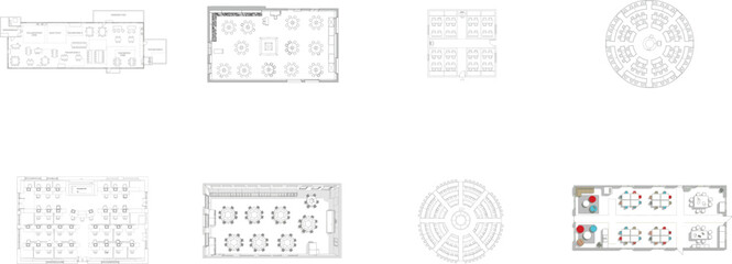 Various floor plan layouts for conference and meeting rooms