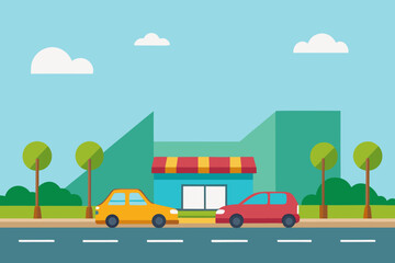 Simple parking lot scene cartoon background simple vector illustration