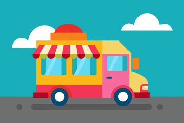 Colorful food truck street cartoon simple vector illustration
