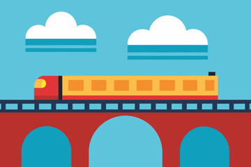 Train overbridge scene cartoon background simple vector illustration
