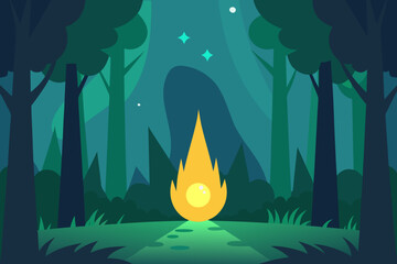 Spirit forest glow cartoon background simple vector illustration