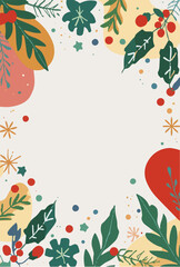 Vector Template card featuring a festive Christmas holiday background with a modern flat design style, incorporating vibrant colors and bold shapes