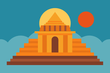 Ancient sun temple cartoon background simple vector illustration