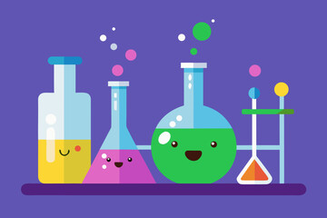 Cute science lab with beakers cartoon simple vector illustration