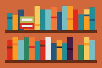 Library bookshelf rows cartoon background simple vector illustration