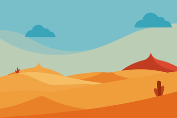 Minimal desert scene cartoon background simple vector illustration