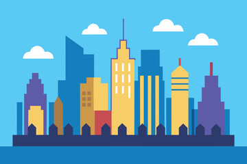 Flat city outlines cartoon background simple vector illustration