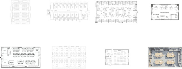 Naklejka premium Office and meeting room floor plan designs layout interior design