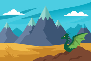 Dragon valley with distant mountains simple vector illustration