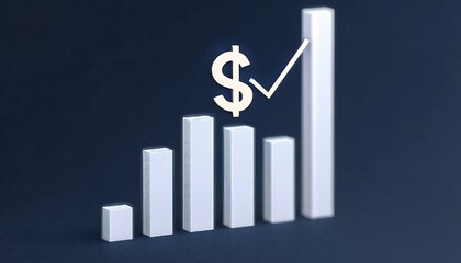Bar graph showing upward business trend with dollar sign on dark backdrop
