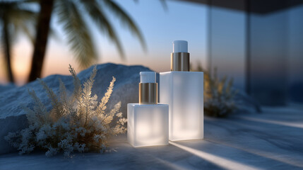 Minimalist bottle with backlit glow highlighting purity and high-end cosmetic design