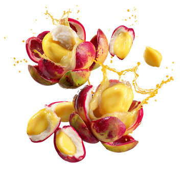 Ackee slices exploding in juice splas png 
