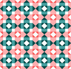 Fototapeta premium A stylish geometric repeating pattern in pastel teal and coral, suitable for fabric printing, fashion textiles, and decorative surfaces.
