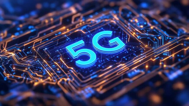 5g network technology glowing circuit board digital connection data