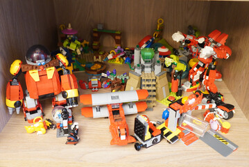 Obraz premium A collection of colorful Lego Sonic the Hedgehog sets on a shelf