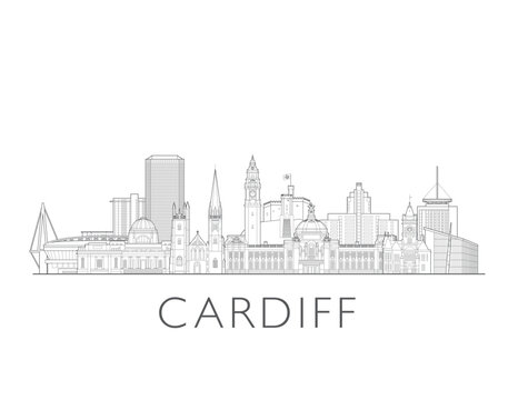 Cardiff Wales UK cityscape illustration skyline drawing
