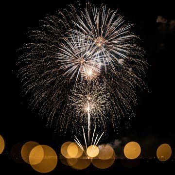 Colorful Fireworks Explosion in Night Sky