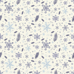 Cozy Hand-Drawn Snowflake and Pine Winter Seamless Pattern