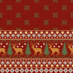 Traditional Fair Isle Christmas Reindeer Seamless Pattern Border