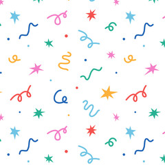 Seamless pattern squiggle kid. Pattern squiggle scribble and hand drawn stars. Perfect for wallpaper, paper, fabrics, textiles, wrapping