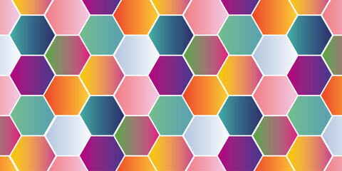 Abstract multicolor hexagon geometric honeycomb texture background. creative decorative element fabric.	
