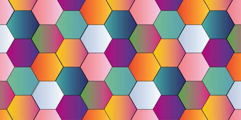 Abstract multicolor hexagon geometric honeycomb texture background. creative decorative element fabric.	
