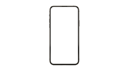 Modern smartphone with a sleek black design and a blank screen isolated on transparent background