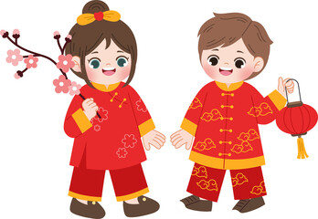 Joyful Children in Traditional Chinese New Year Attire