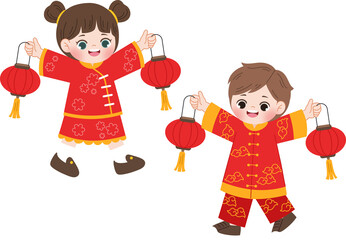 Joyful Children in Traditional Chinese New Year Attire