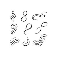 Hand drawn swirls and wavy lines in black ink on white background