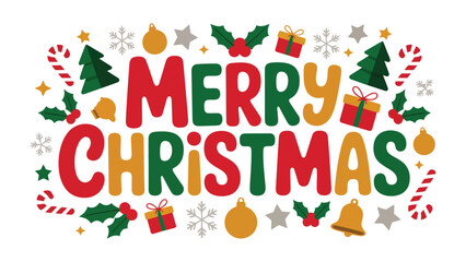 Joyful Christmas: A festive illustration of the phrase Merry Christmas adorned with iconic symbols of the holiday season, radiating warmth and cheer.