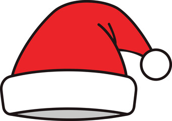 Red Santa Hat with White Fur Trim and Pom- Pom on White Background christmas holiday