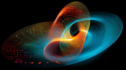 Vibrating superstring visualized as glowing elastic loop oscillating in multidimensional fractal space