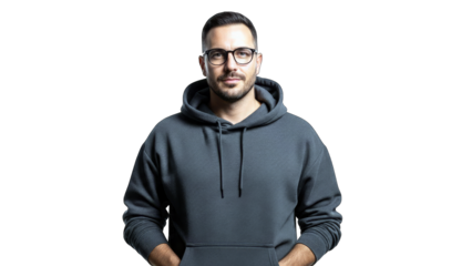 Man in Hoodie Posing on White Background