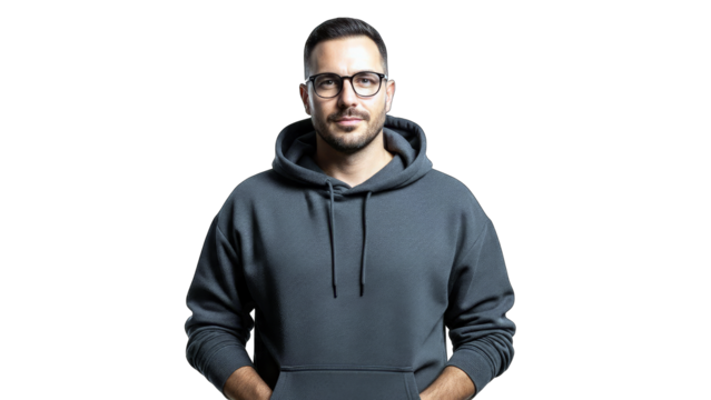 Man in Hoodie Posing on White Background - Powered by Adobe