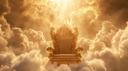 Obraz premium Seat or golden throne is in heaven in the middle of a cloudy landscape